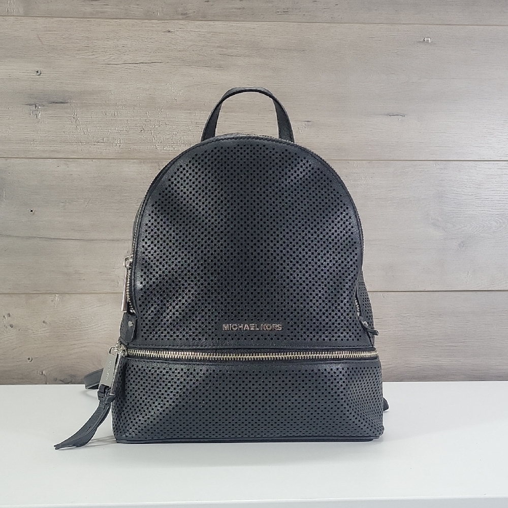 Michael Kors Black Perforated Leather Mini Backpack Bag